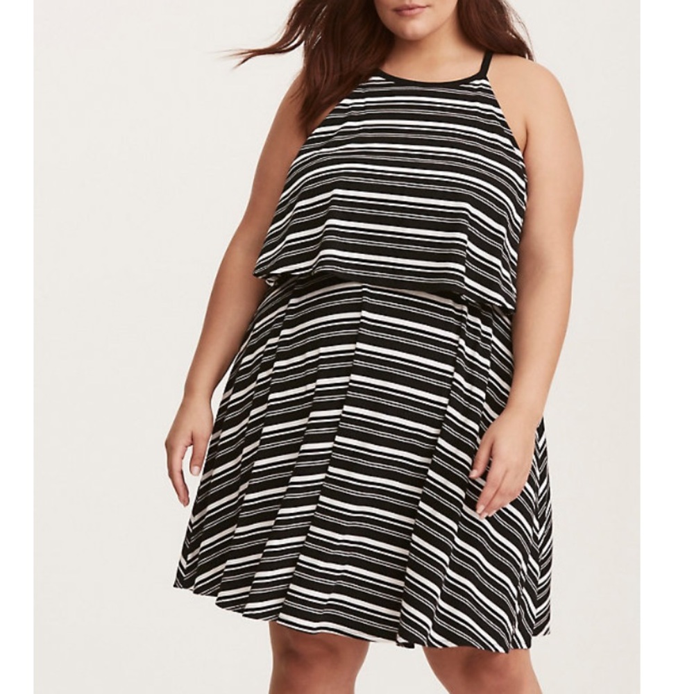 BLACK & WHITE STRIPED JERSEY TWOFER TANK DRESS